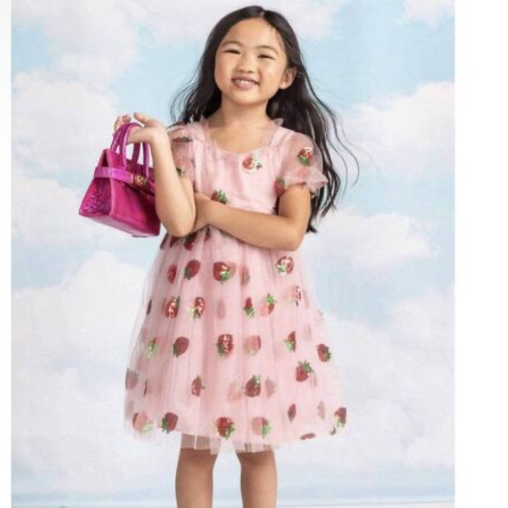 Lola + The Boys Pink Strawberry Sequins Tulle Party Dress - Small Flaw